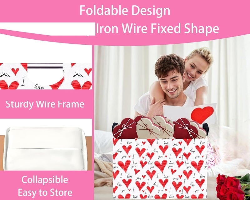 BOOHIT Valentines Day Basket Large Foldable Heart Shaped Storage Box for Gifts Kids Empty Storage Bins Rectangular Toy Organizer Decor (Water Pattern Love) - Image 5
